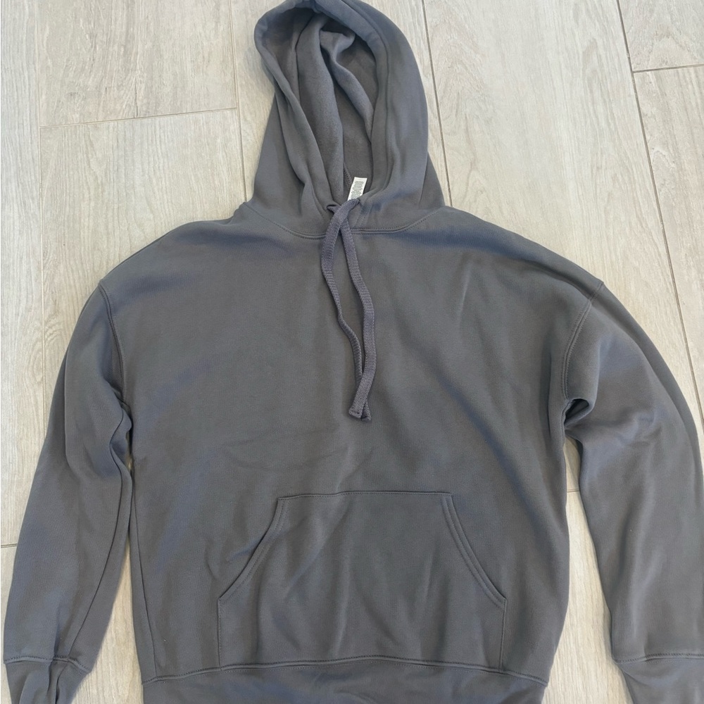 Gray sponge Fleece pull over DTM hoodie with kangaroo pockets